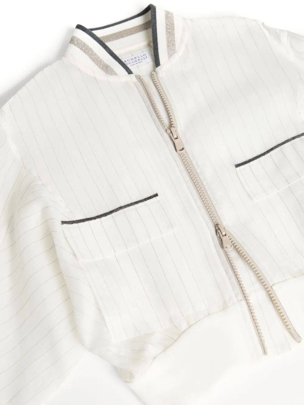 Brunello Cucinelli Kids Gestreept bomberjack Wit