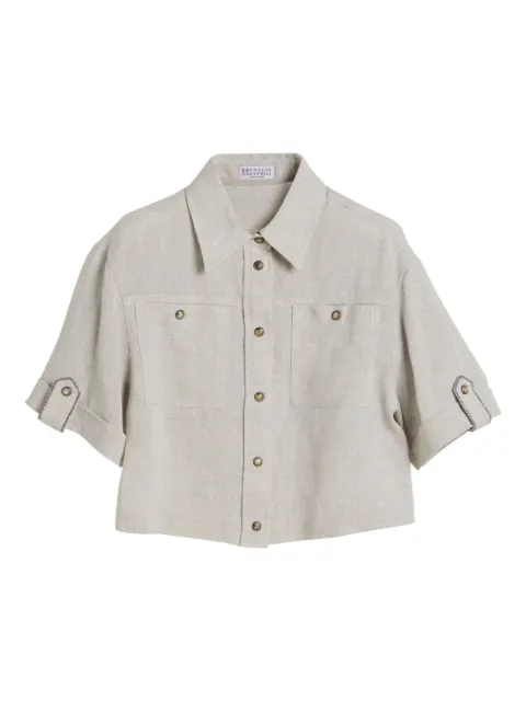 Brunello Cucinelli Kids Camisa de canvas com brilho