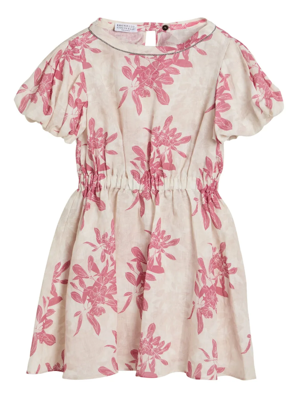 Brunello Cucinelli Kids Linnen jurk met bloe print Beige