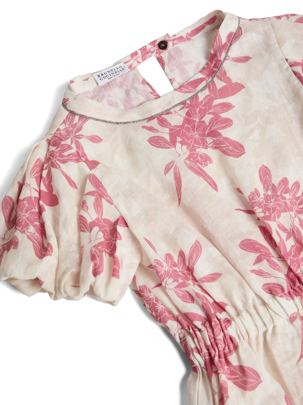 Brunello Cucinelli Kids Linnen jurk met bloemenprint Beige