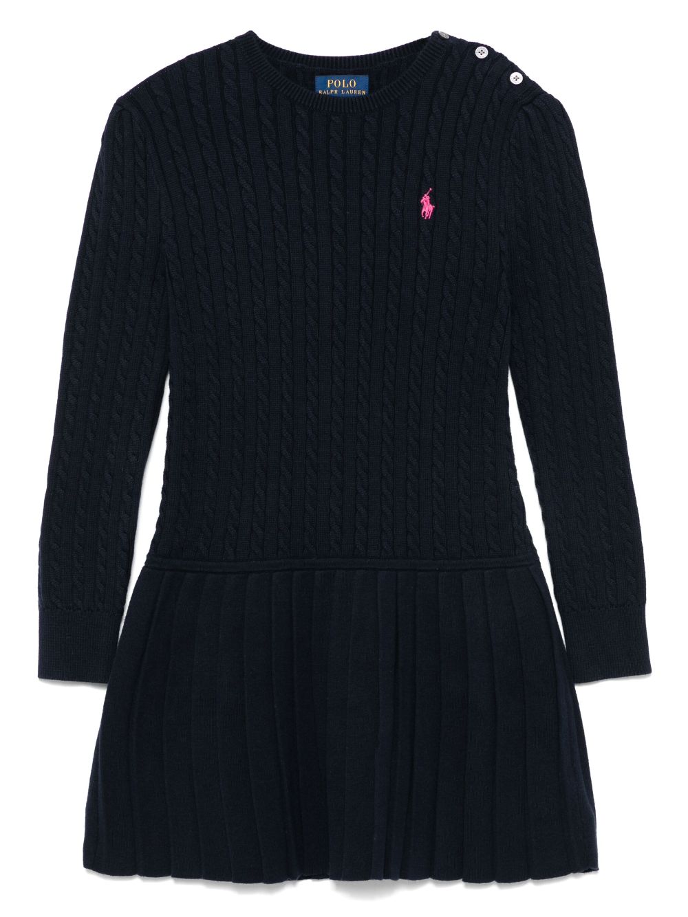 POLO RALPH LAUREN KIDS cable-knit cotton dress - NAVY