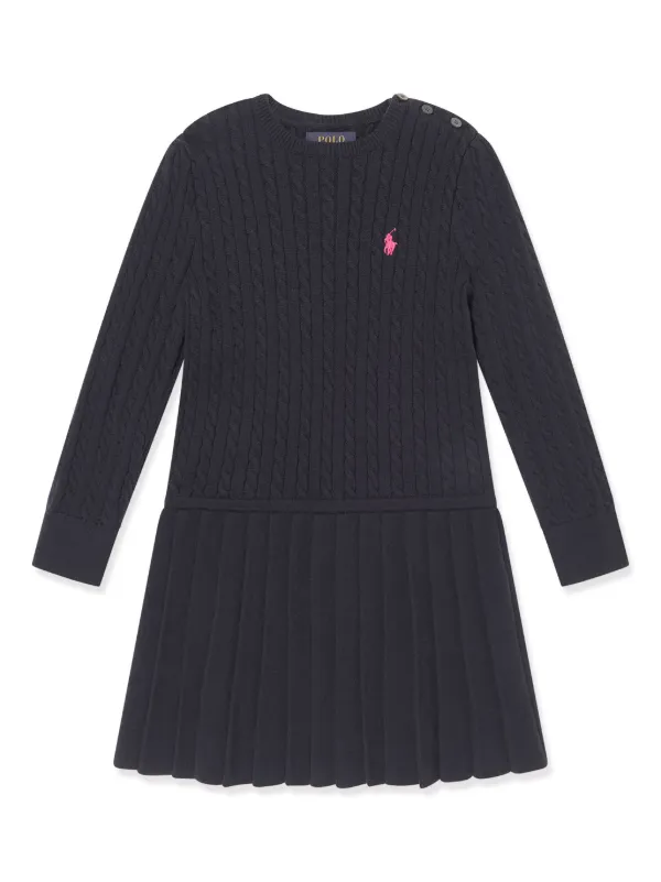 [POLO RALPH LAUREN] ブラック ケーブルニット ひざ丈ワンピ POLO RALPH LAUREN KIDS ケーブルニット ワンピース | ブルー