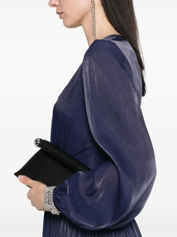 NISSA Pleated Chiffon Midi Dress | Blue | FARFETCH