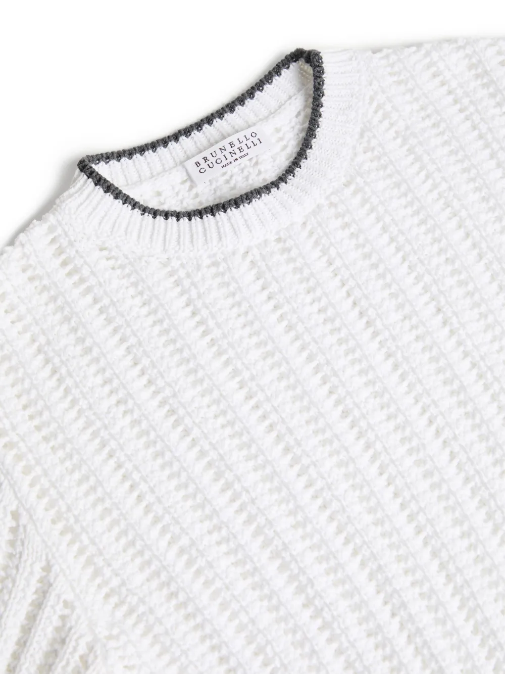Brunello Cucinelli Kids Geribbelde opengewerkte trui Wit
