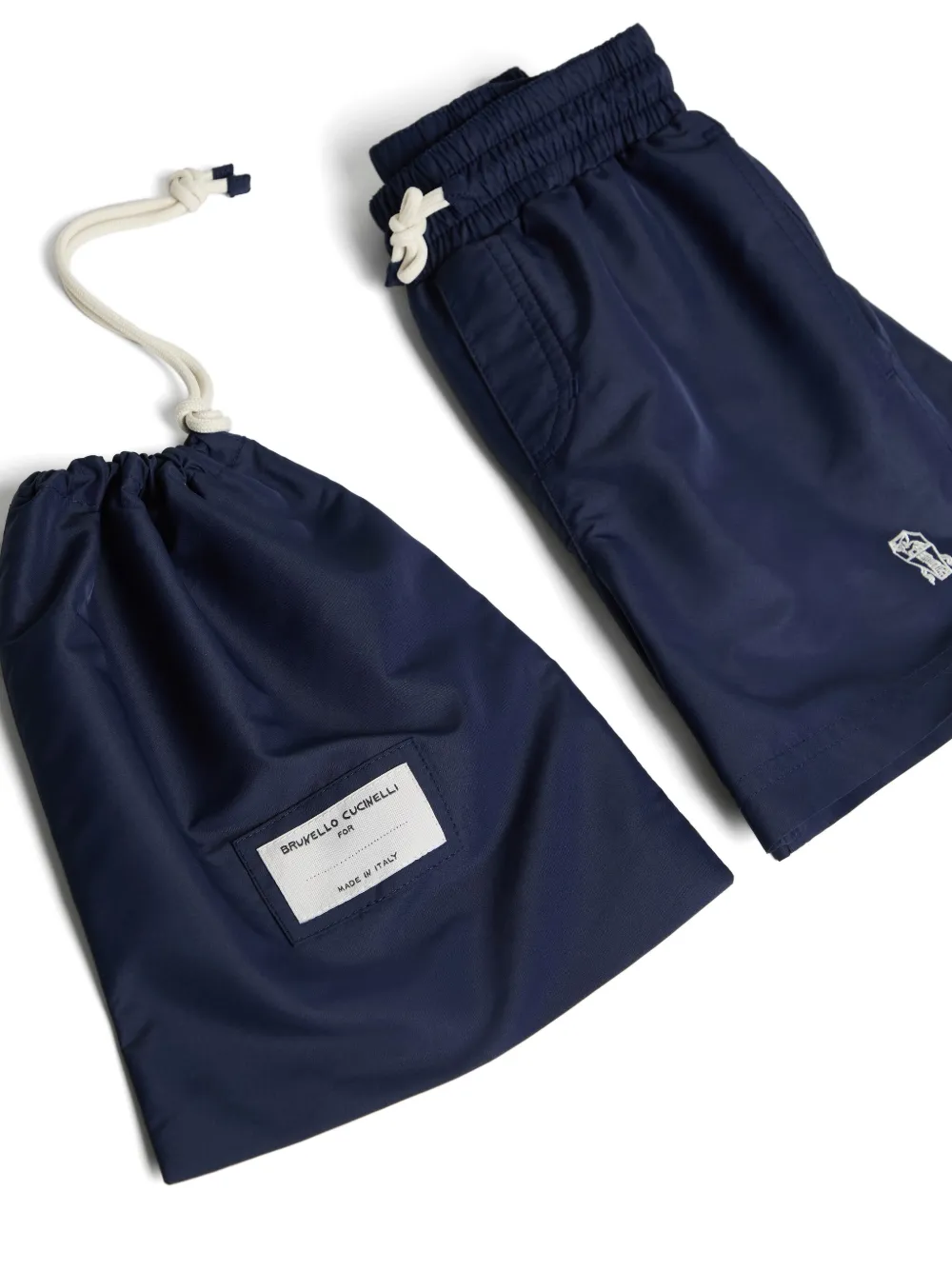 Brunello Cucinelli Kids Zwembroek met geborduurd logo Blauw