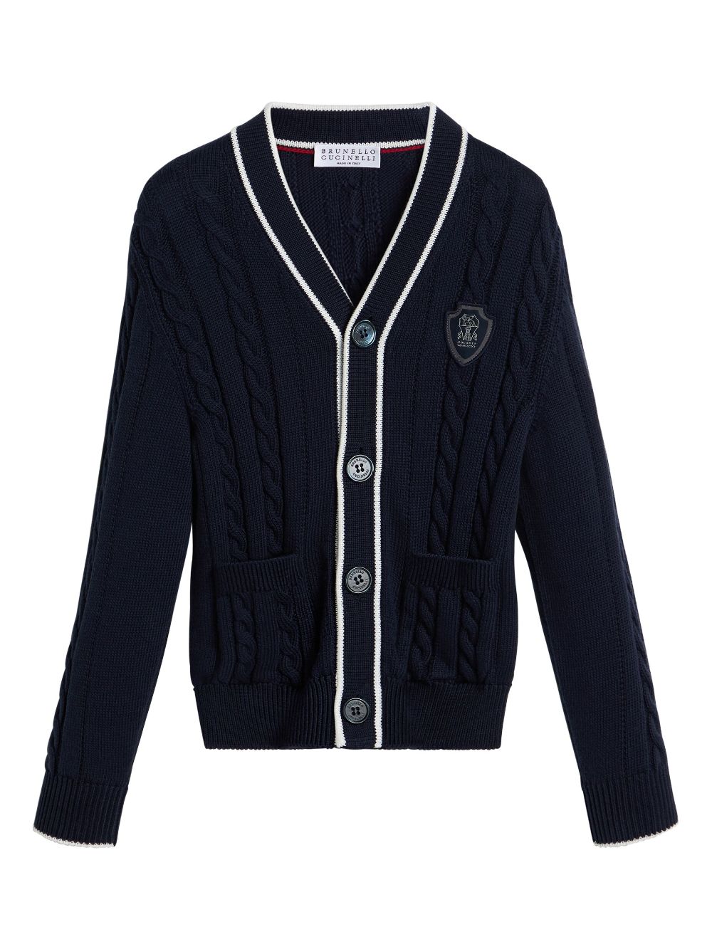 Brunello Cucinelli Kids logo-appliqué cotton cardigan - Blue