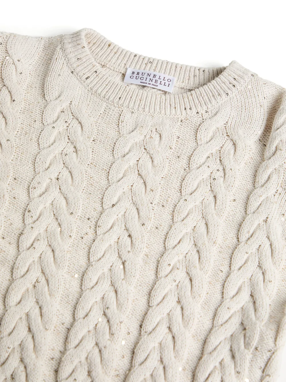 Brunello Cucinelli Kids Dazzling trui met dubbele kabel Beige