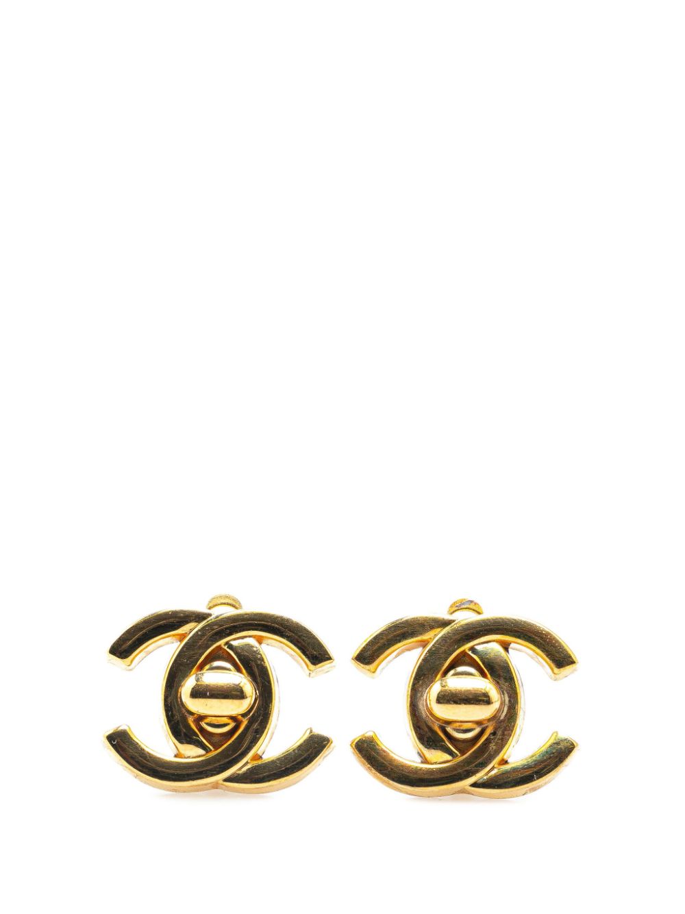 1996 Gold Plated CC Turnlock Clip On costume earrings