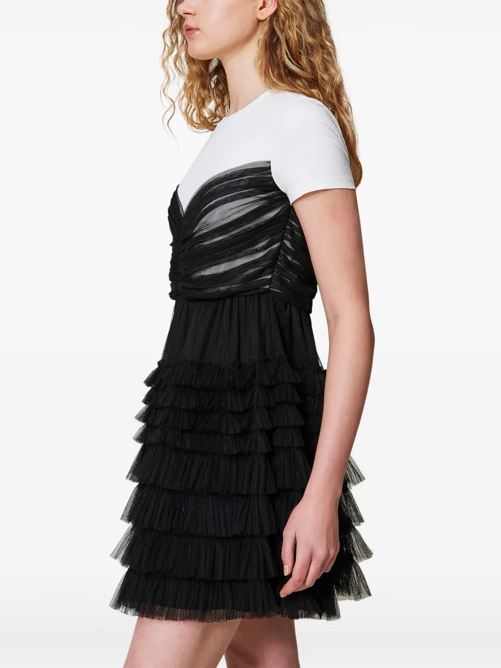 TWINSET Tulen mini-jurk met T-shirtdetail Zwart