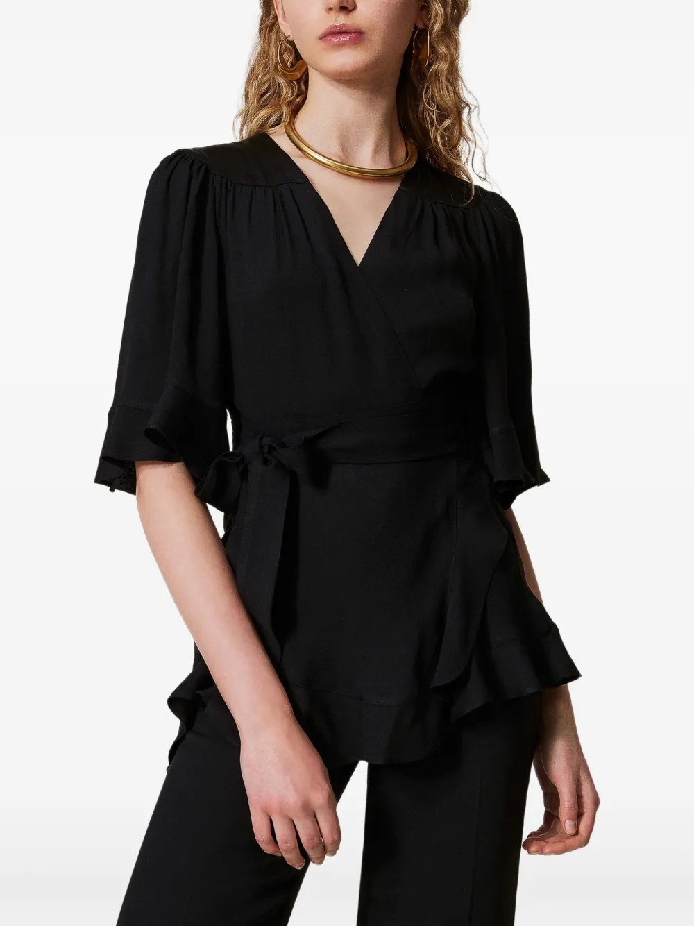 TWINSET Wikkeltop met ruches Zwart