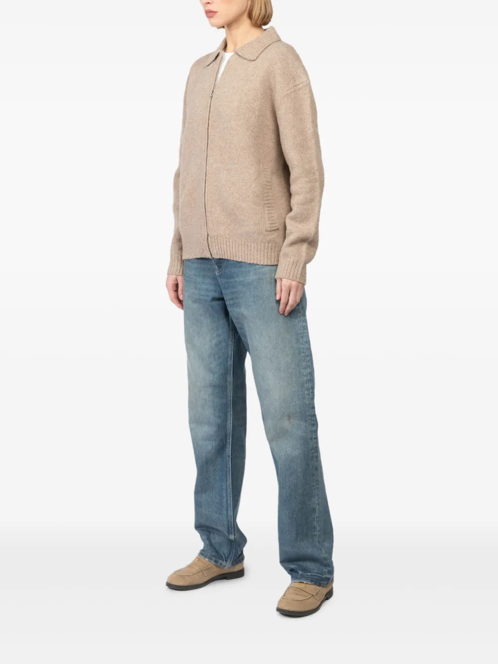 Shop Aya Muse Zip-up Cardigan In Neutrals