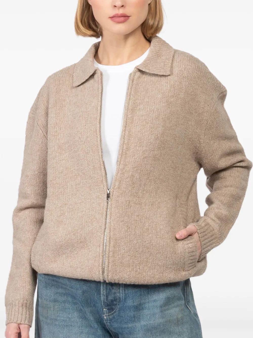 Shop Aya Muse Zip-up Cardigan In Neutrals