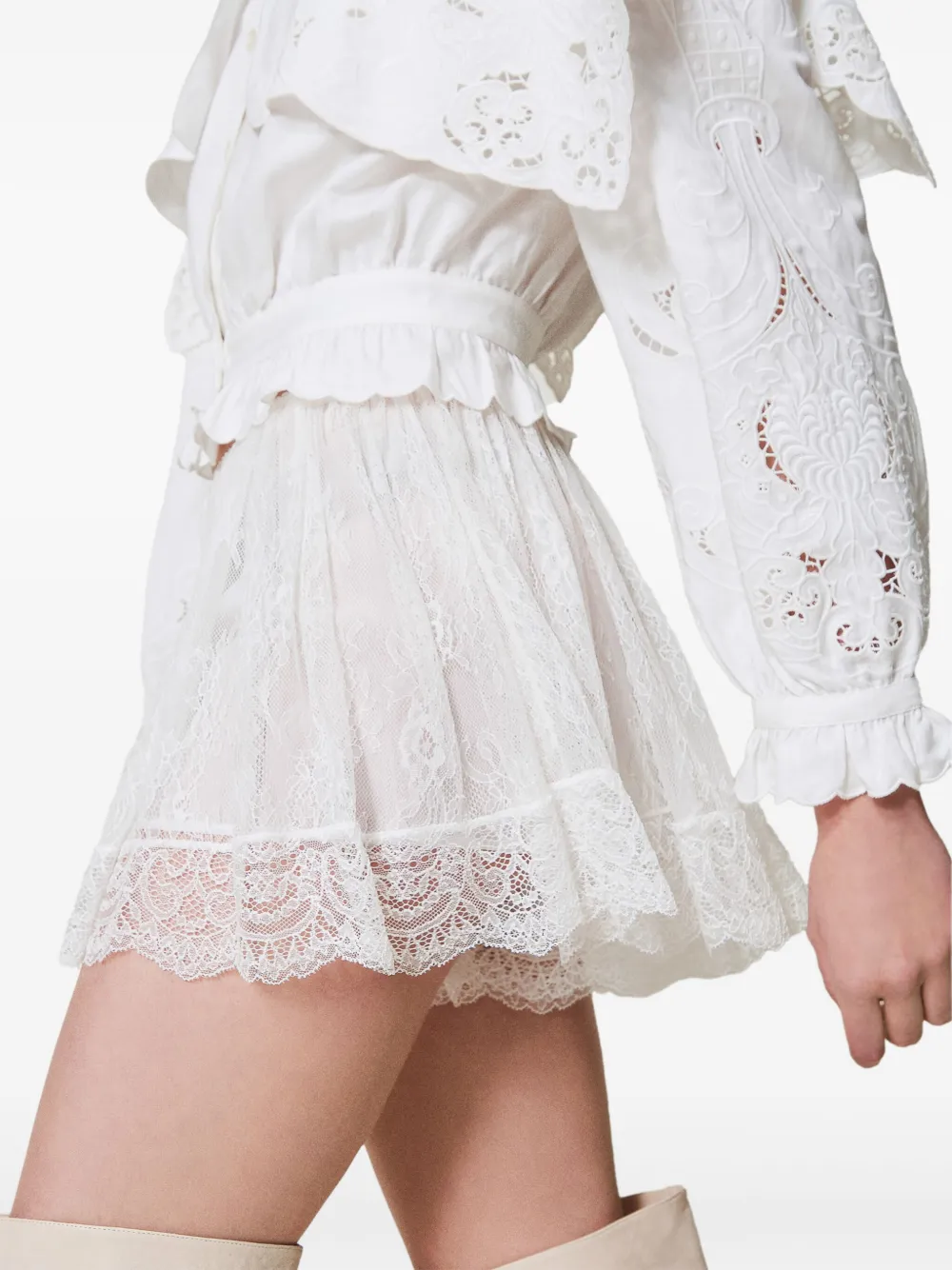 Shop Twinset Lace-overlay Shorts