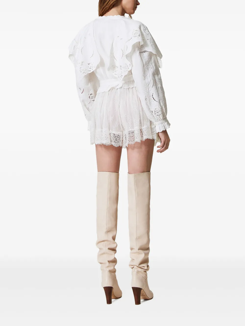 Shop Twinset Lace-overlay Shorts