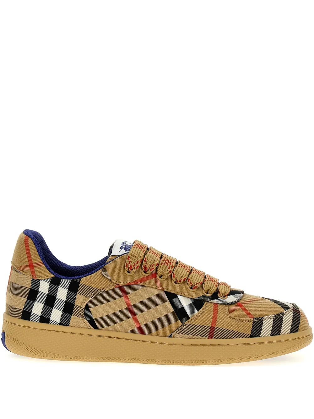 Burberry Men Beige Low Top Sneakers With Check Motif In Mixed Tech Fabrics Man In Brown