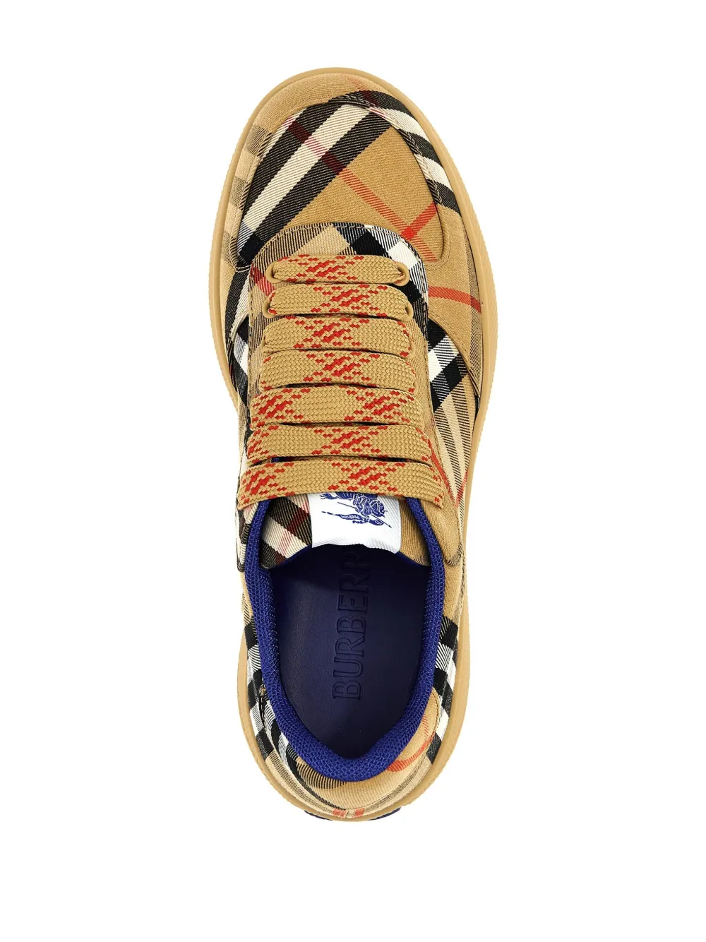 Burberry Men Beige Low Top Sneakers With Check Motif In Mixed Tech Fabrics Man In Brown