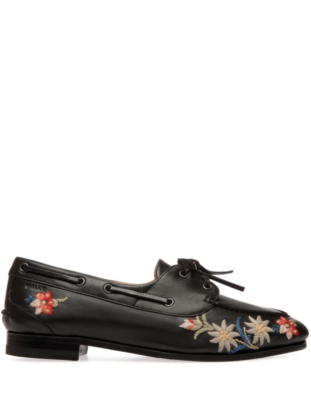 Bally floral-embroidered mocassin Black