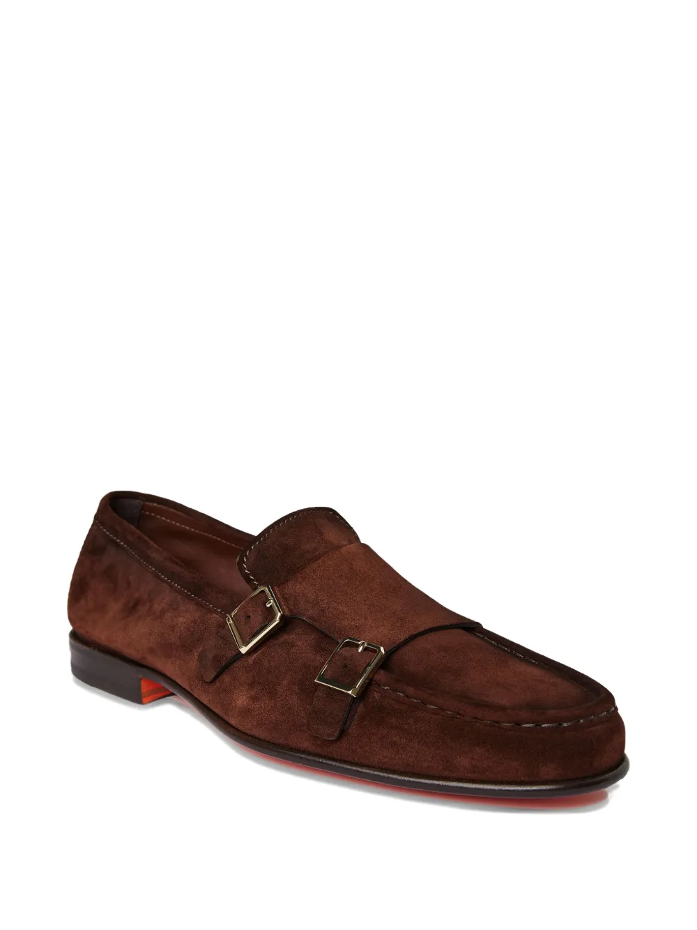 Santoni double-buckle suede loafers Brown