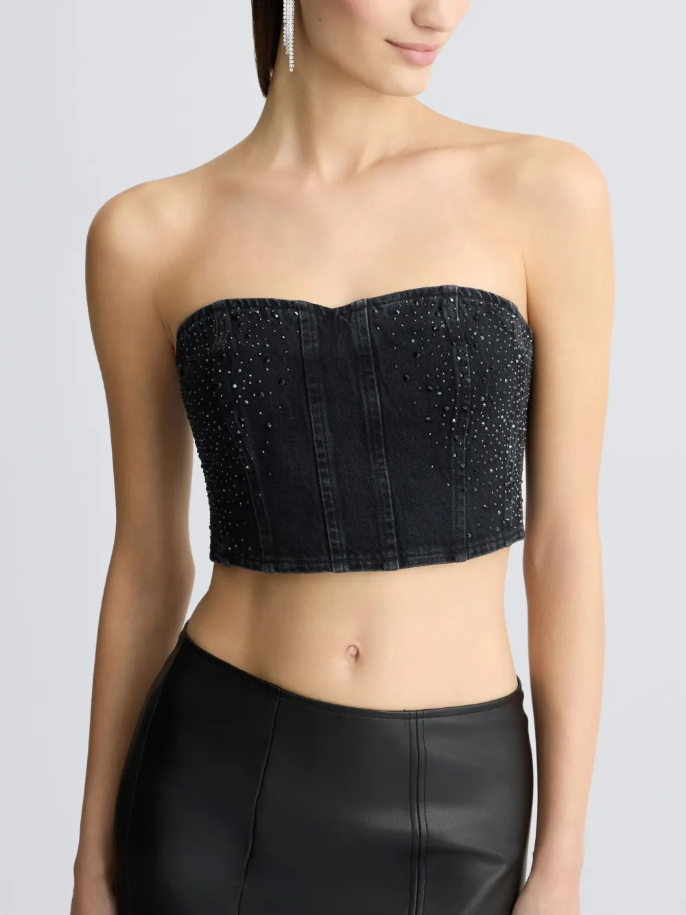 Liu •jo Denim Top With Rhinestones In Black