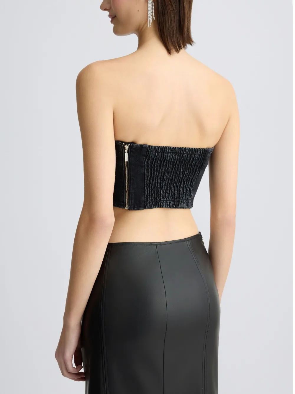 Liu •jo Denim Top With Rhinestones In Black