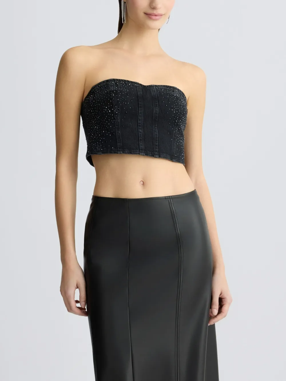 Liu •jo Denim Top With Rhinestones In Black