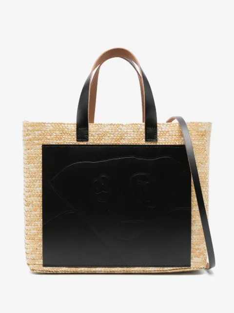 Plan C small Florentine logo-patch straw tote bag