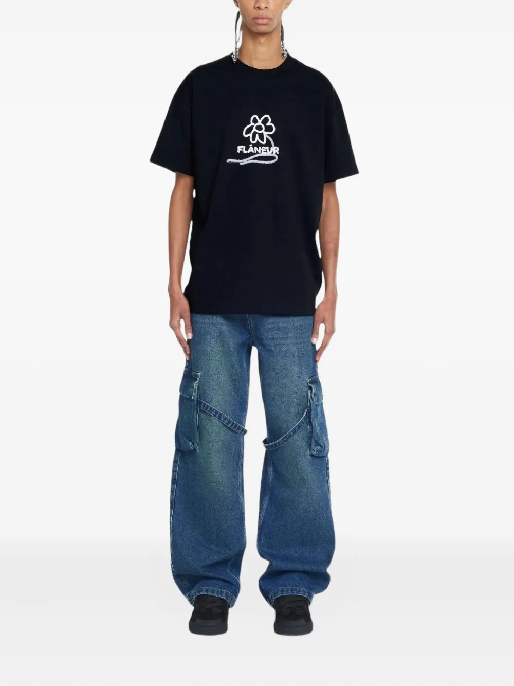 FLÂNEUR Flower Stalk T-shirt - Zwart