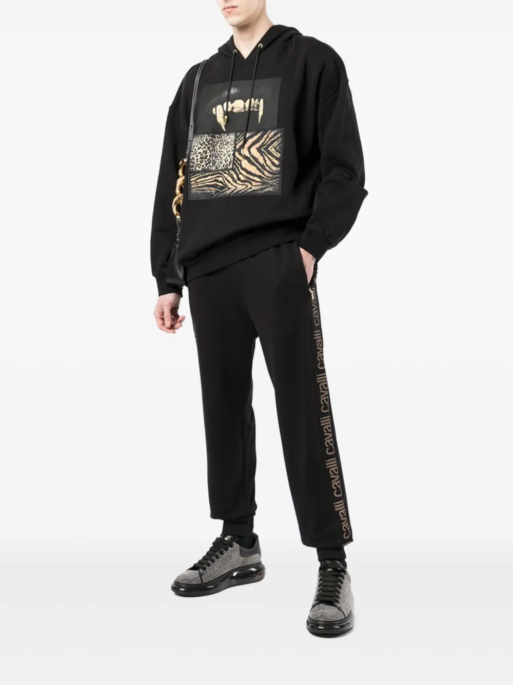Roberto Cavalli logo-stripe track pants - Zwart