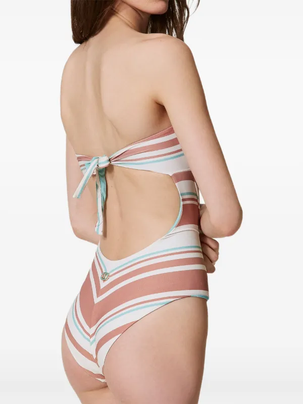 TWINSET Striped Bandeau Swimsuit White FARFETCH PH