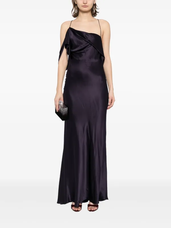 sweeney birthday party sydney sweeney silver dress Michelle Mason Asymmetric Design Silk Gown | Purple Features a folded lapel