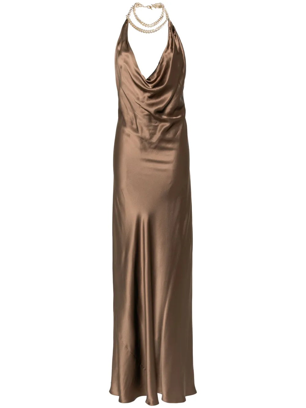 Michelle Mason Draped Halterneck Dress In Brown