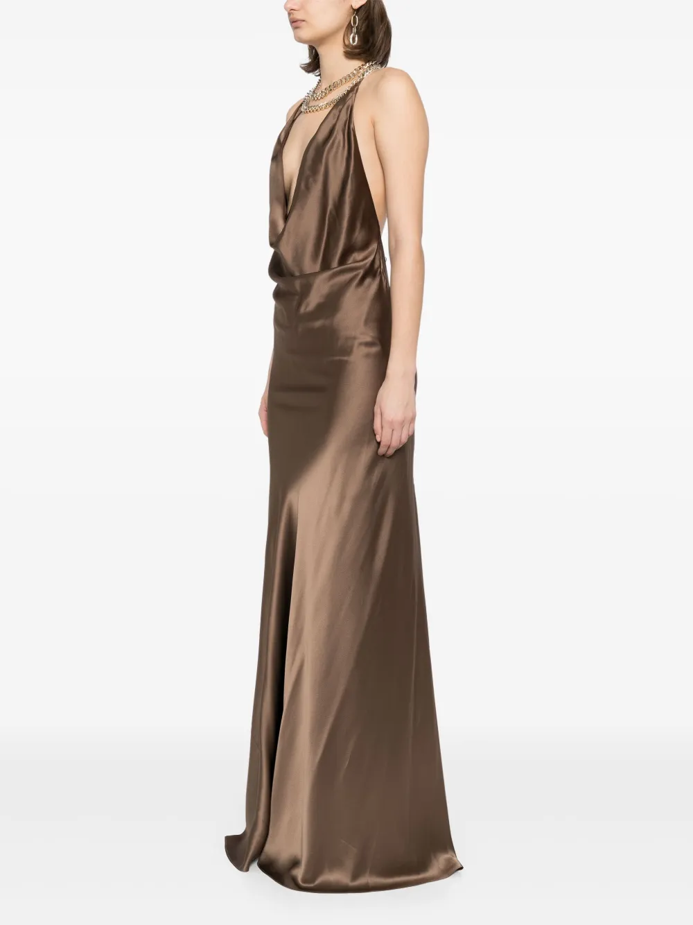  Michelle Mason Draped Halterneck Dress - Brown 
