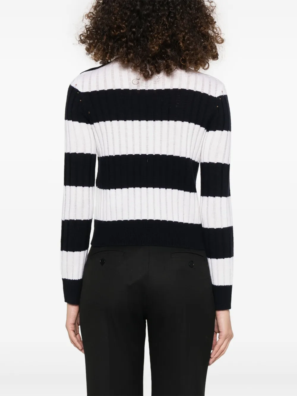 Max Mara Striped Crop Sweater In Wool And Cashmere In Blue