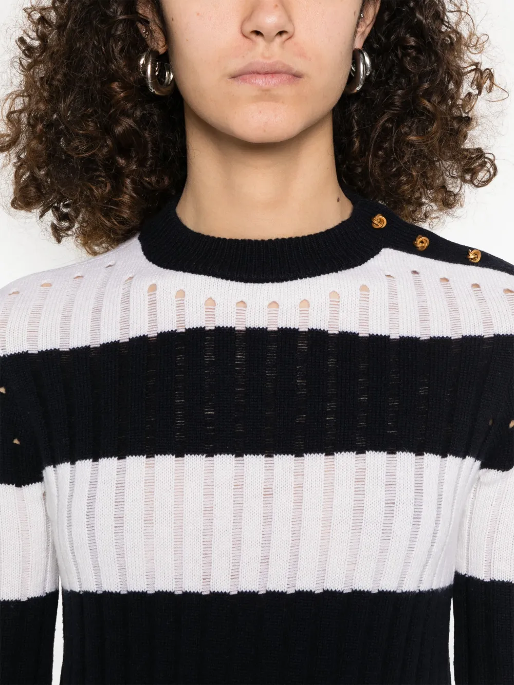 Max Mara Striped Crop Sweater In Wool And Cashmere In Blue