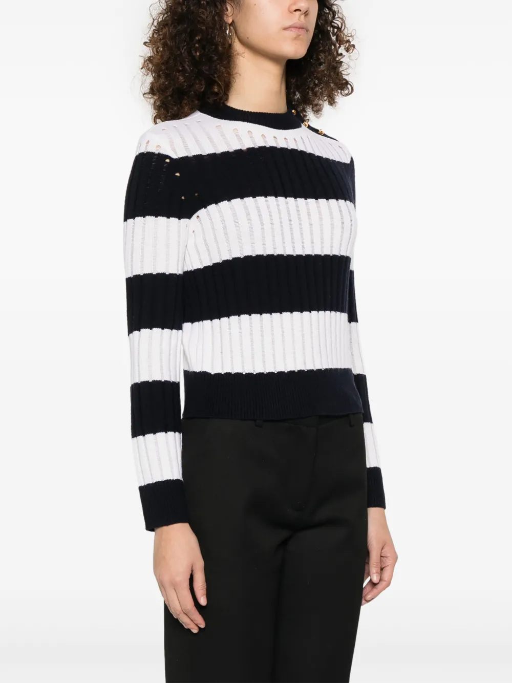 Max Mara Striped Crop Sweater In Wool And Cashmere In Blue