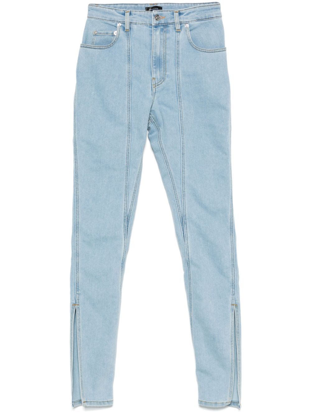 Shop Mugler Slit Jeans In Blue