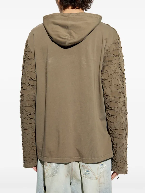 【送料&関税込】Diesel Sweatshirt T-crane-ls-hood Men's Hooded long-sleeve T-shirt with holes | Black | Diesel