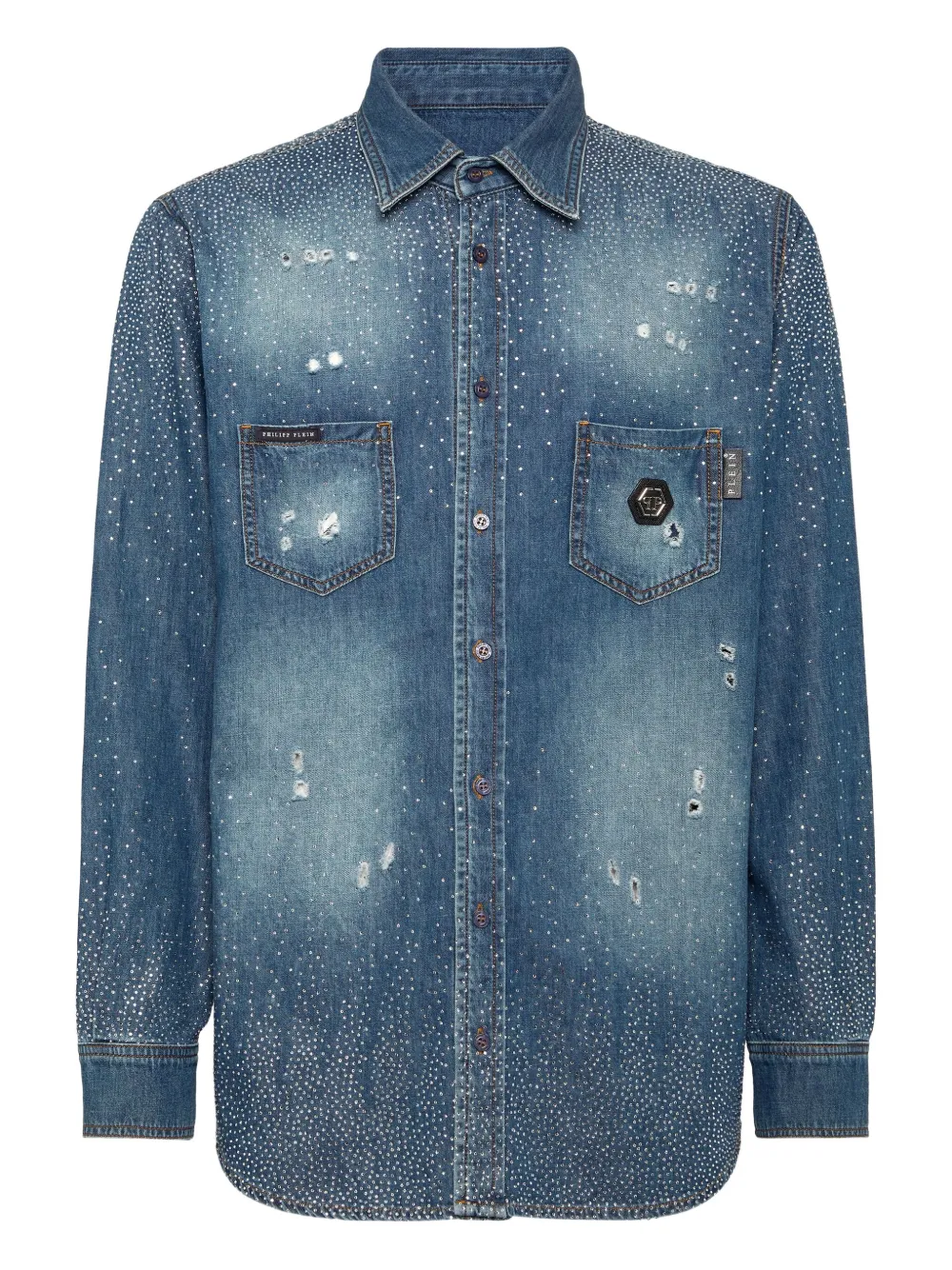 Philipp Plein Overhemd verfraaid met stras Blauw