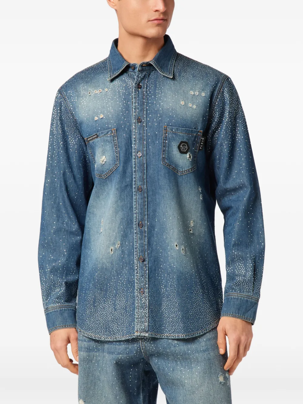 Philipp Plein Overhemd verfraaid met stras Blauw
