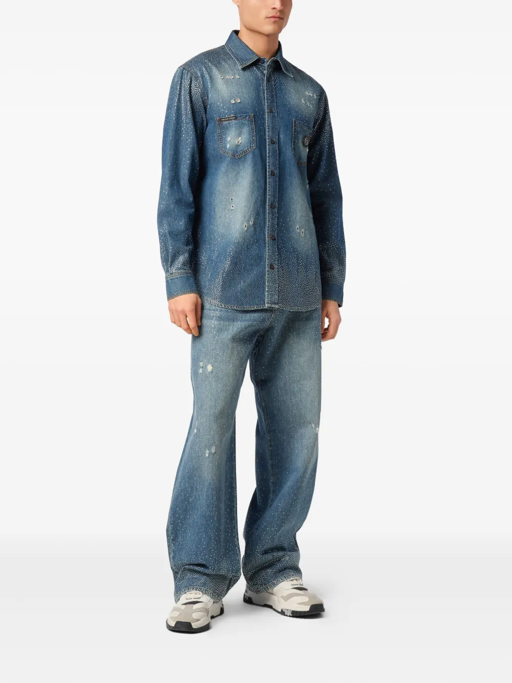Philipp Plein rhinestone-embellished shirt - Blauw