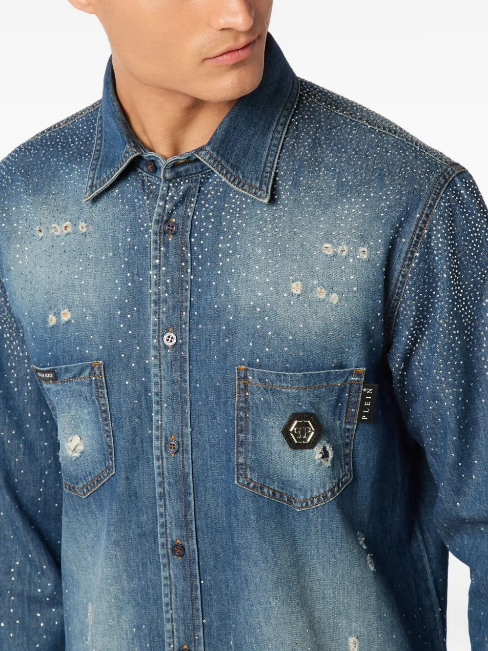 Philipp Plein Overhemd verfraaid met stras Blauw