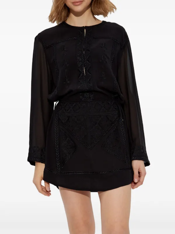 【関税込み】ISABEL MARANT Oaria' dress ISABEL MARANT Oaria tie-detailed embroidered silk crepe de