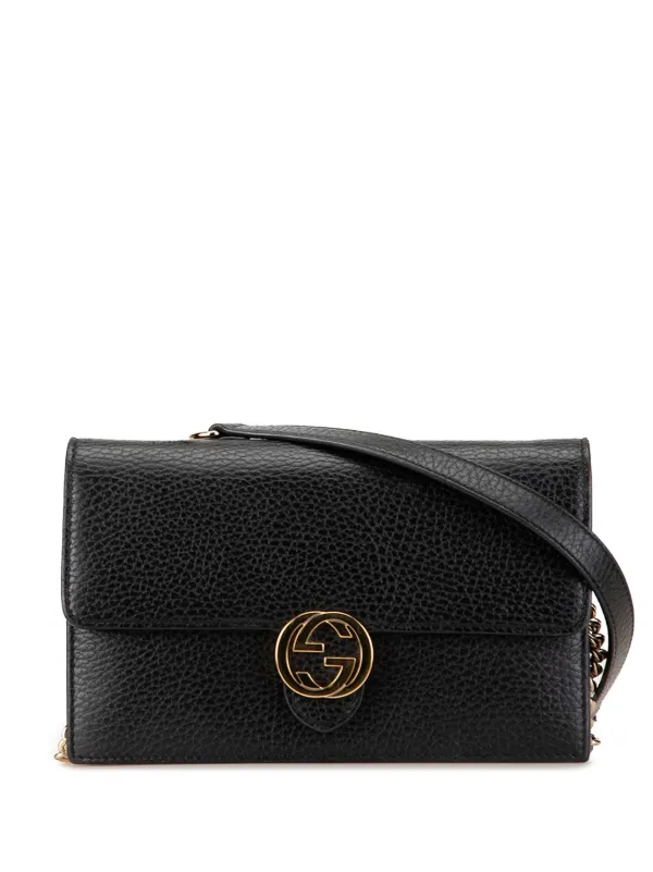 Gucci Pre Owned 2016 2024 Leather Interlocking G Dollar Wallet on Chain crossbody bag women Calf Leather One Size Black