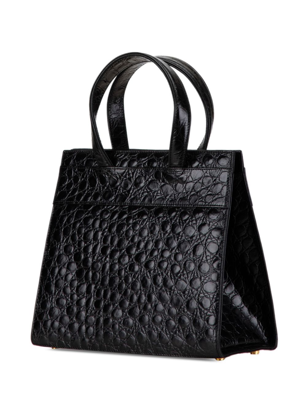 Ferragamo Pre-Owned 2010-2024 Croc Embossed Leather Vara Bow satchel - Zwart