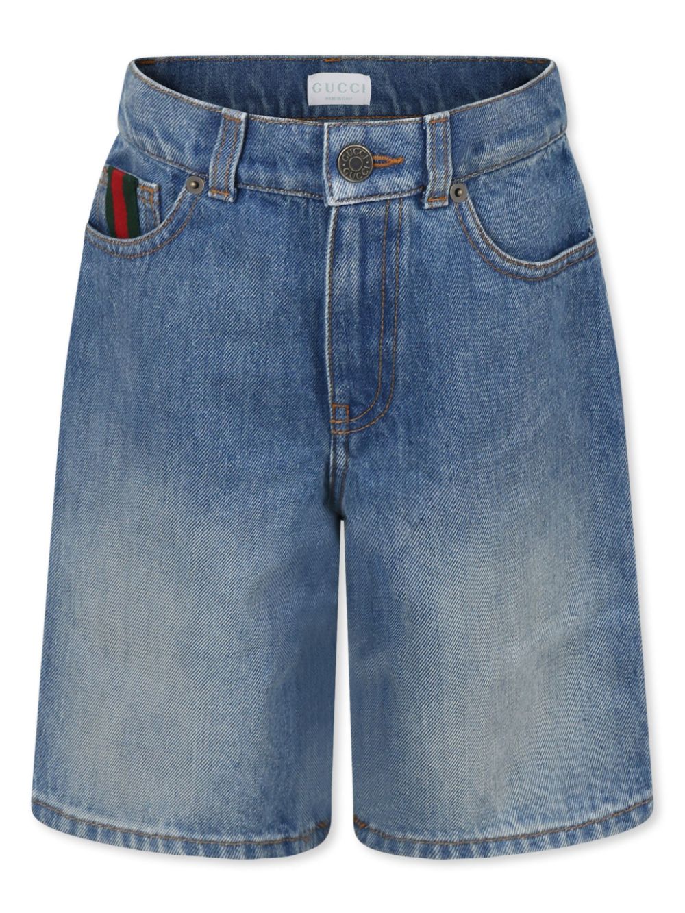 Gucci Kids Web-stripe denim shorts - Blue