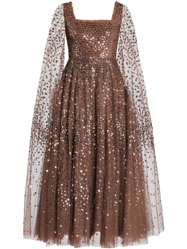 Needle & Thread スパンコールトリム ドレス | ブラウン | FARFETCH JP 