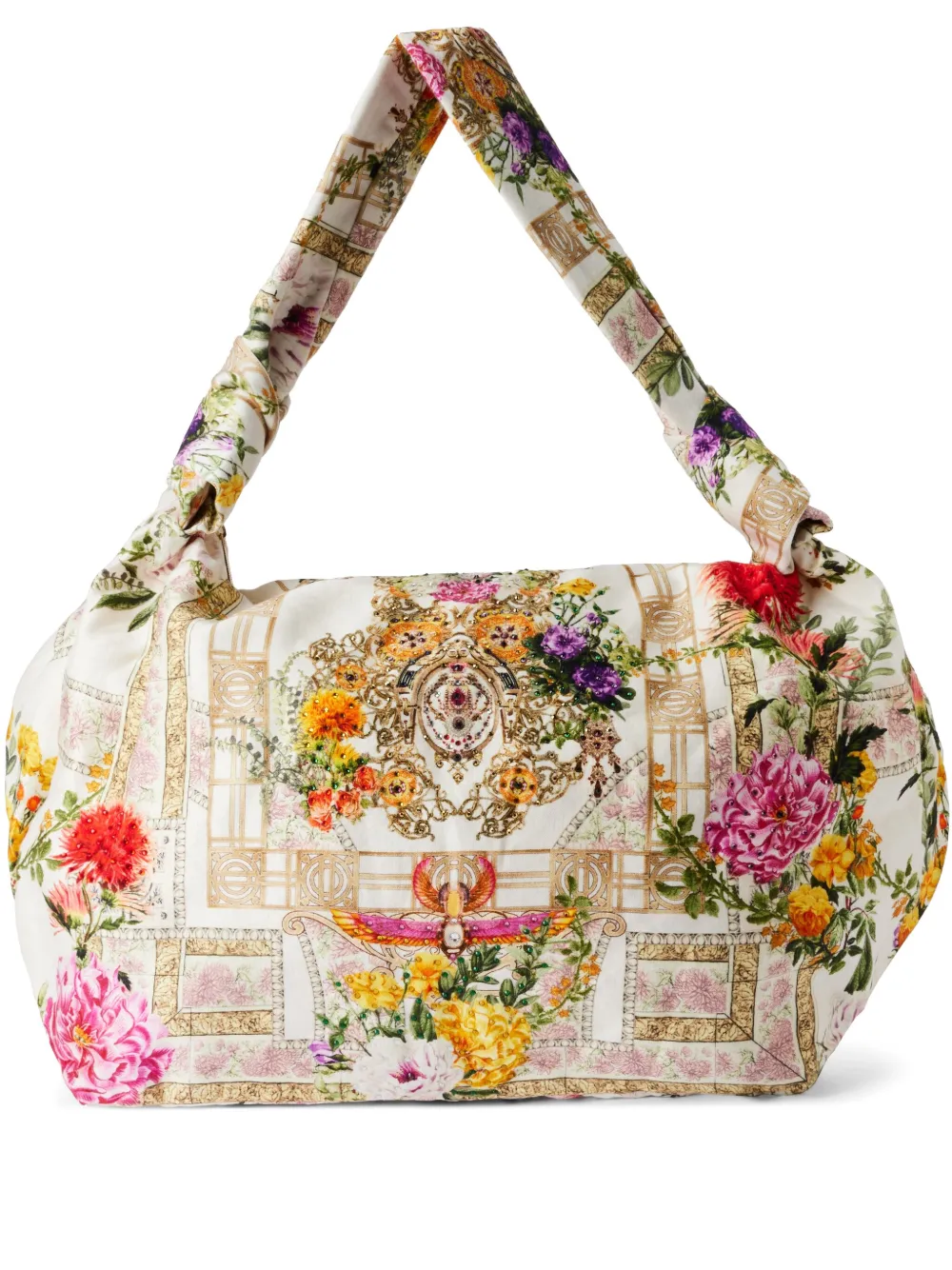 Camilla Schoudertas met bloemenprint Beige