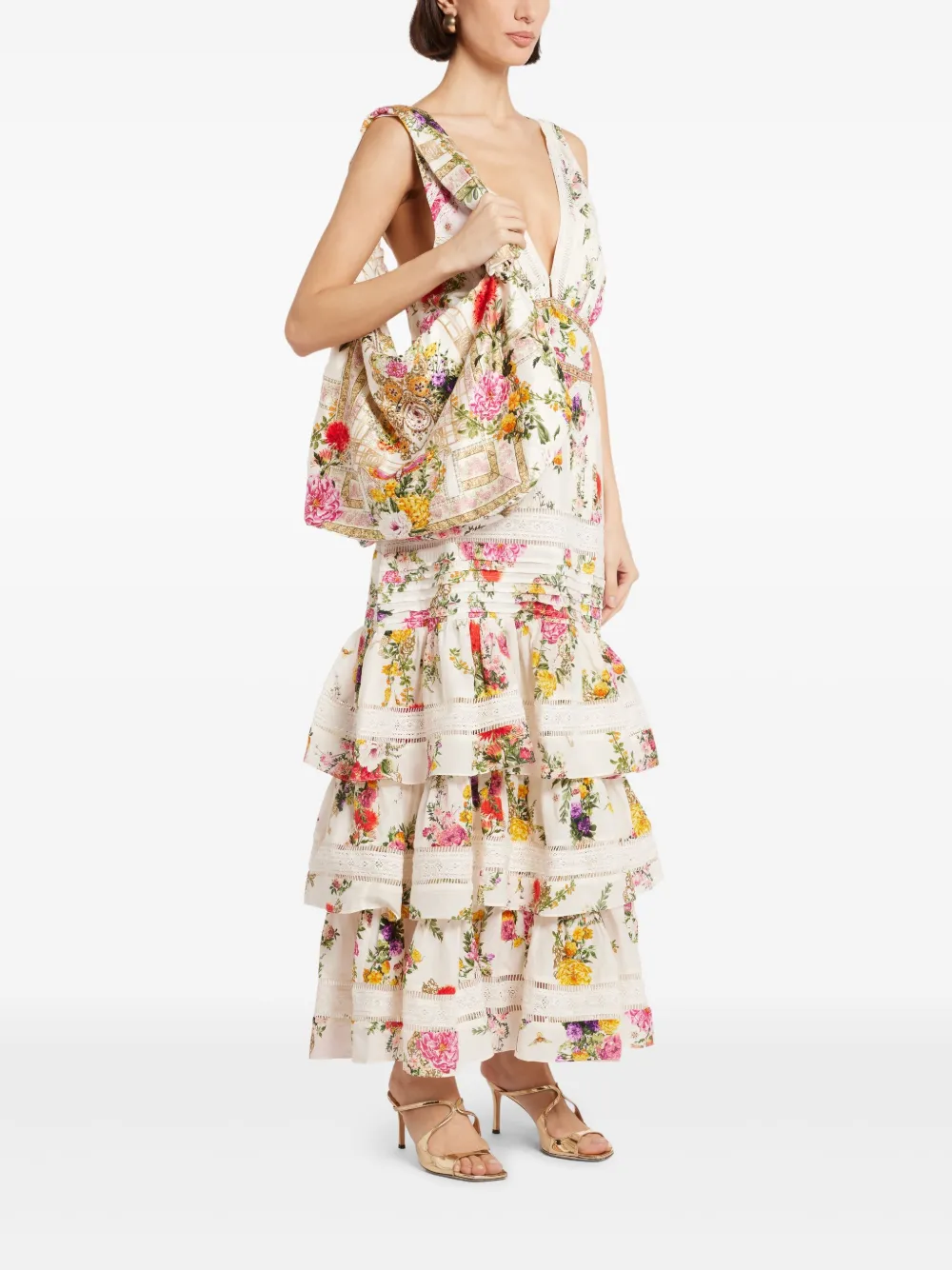 Camilla floral-print shoulder bag - Beige