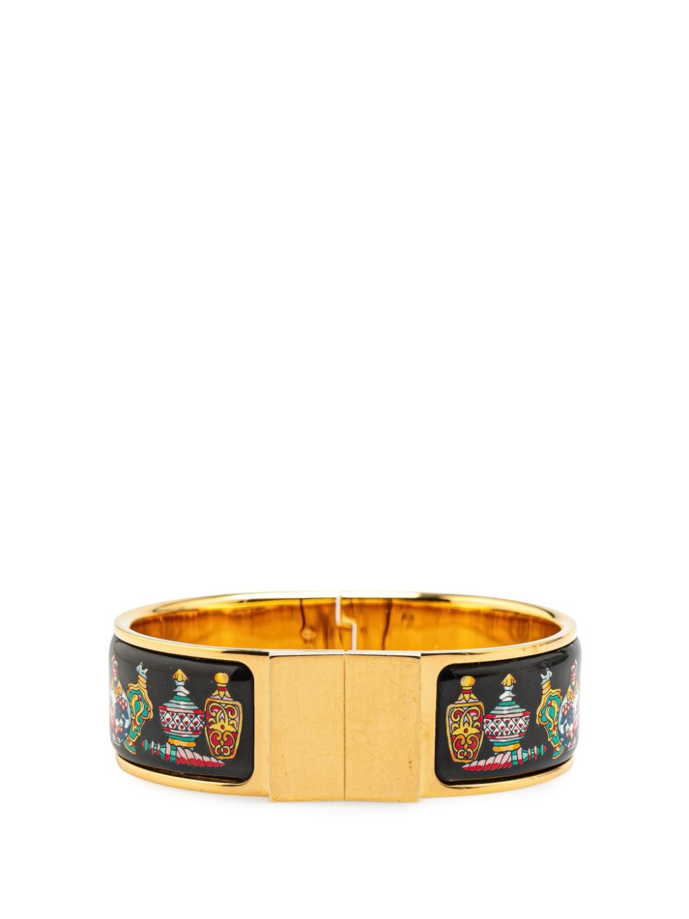 Hermès Pre-Owned 21st Century Wide Enamel Qu Importe le Flacon Loquet Hinge Bangle costume bracelet - Gold