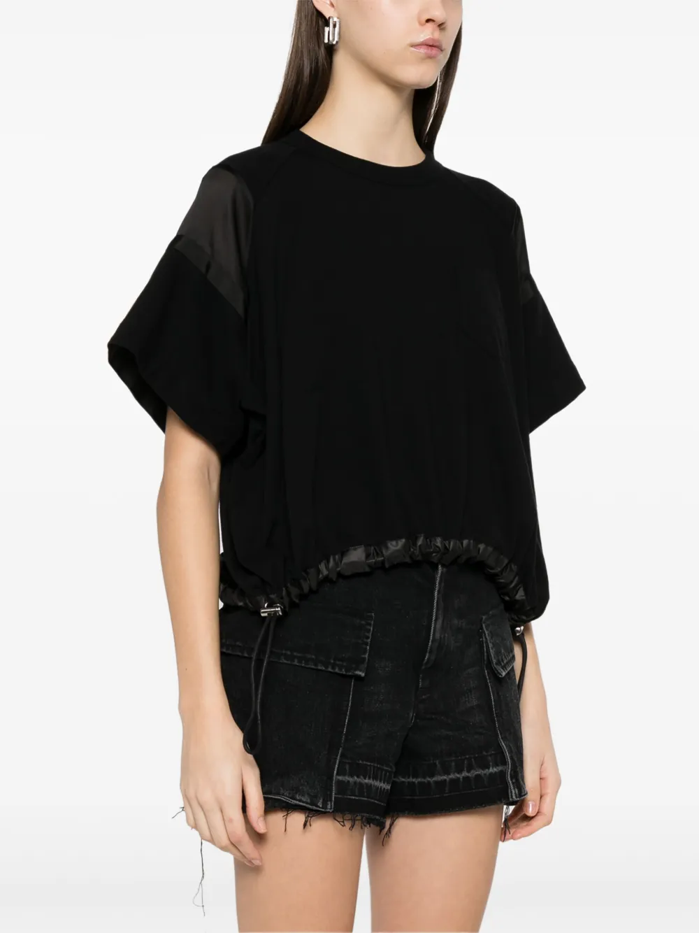 sacai T-shirt met trekkoord Zwart